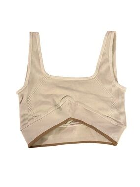 Joja Beige Ribbed Athletic Tank Top Nylon Spandex Crop NWOT